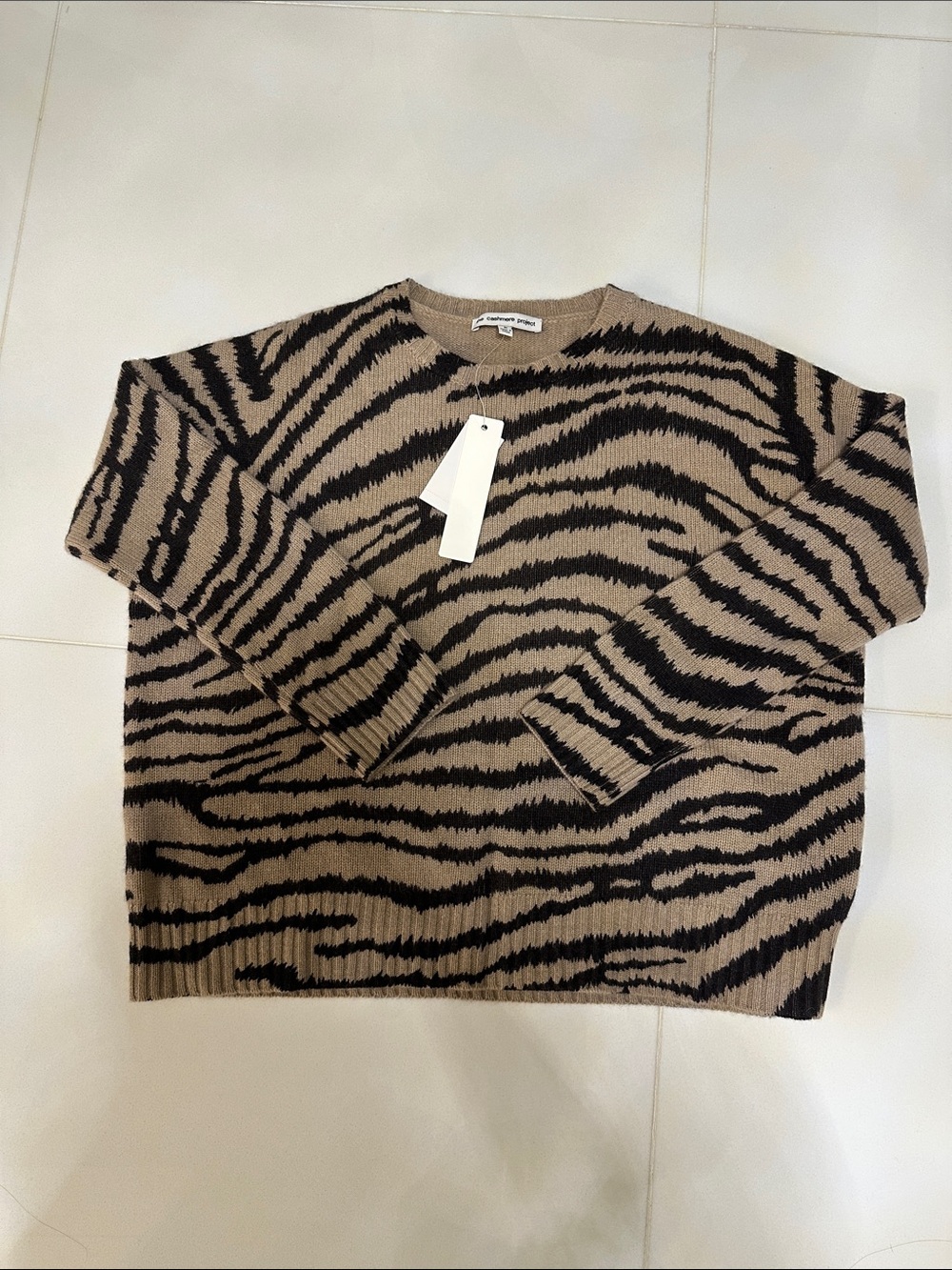 The cashmere project 100% cashmere Animal Print Crewneck Sweater